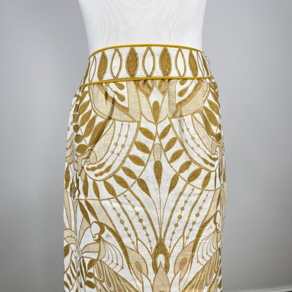 NWOT Farm Rio Midi Skirt Off-White/Beige Lace Nature Wavy Hem Linen Size S - Picture 3 of 12